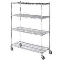 Portable Utility Wagon on Linen Cart   Chrome   4 Wire Shelves   18  X 60  X 72    Utility Carts