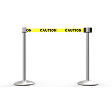 QLine Retractable Belt Barrier X2, Matte Post, Yellow "Caution" BST-AL6201M