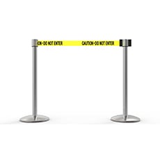 QLine Belt Barrier X2, Polished Chrome Post, Yellow "Caution - Do Not Enter" BST-AL6202C