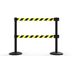 QLine Retractable Dual Belt Barrier X2, Black Post, Yellow/Black Diagonal Stripe BST-AL6203B-D