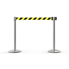 QLine Belt Barrier X2, Polished Chrome Post, Yellow/Black Diagonal Stripe BST-AL6203C