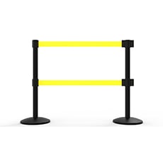 QLine Retractable Dual Belt Barrier X2, Black Post, Blank Yellow Belt BST-AL6204B-D