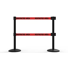 QLine Retractable Dual Belt Barrier X2, Black Post, Red "Restricted Area" BST-AL6205B-D