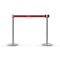 QLine Retractable Belt Barrier X2, Polished Chrome Post, Red "Restricted Area" BST-AL6205C