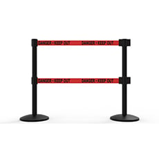 QLine Retractable Dual Belt Barrier X2, Black Post, Red "Danger - Keep Out" BST-AL6206B-D