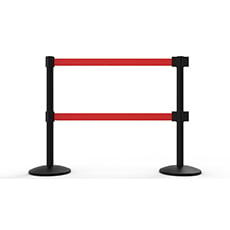 QLine Retractable Dual Belt Barrier X2, Black Post, Blank Red Belt BST-AL6207B-D