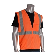 ANSI Type R Class 2 Two Pocket Zipper Mesh Vest PIP-302-0702Z-OR