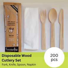 Foodstiks Compostable Cutlery 4 Piece Set Premium Carton of 200 - Natural WDC-PBI4PC165-CTN