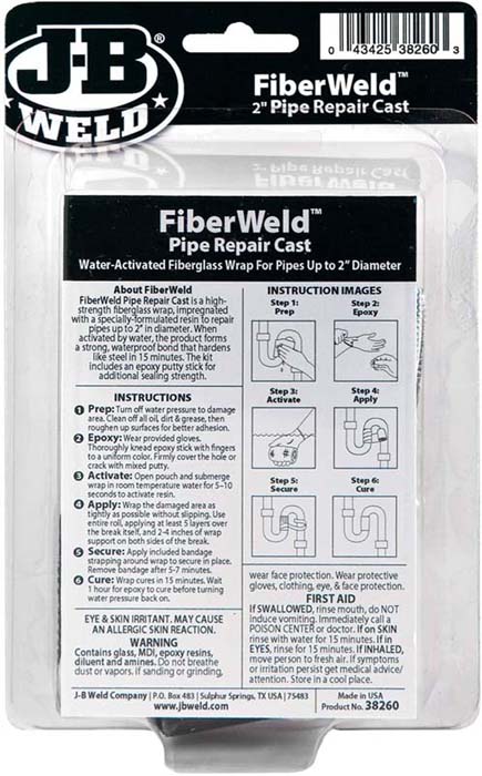 J-B WELD, Fiberglass, 2 in W x 4 ft L Wrap Size, Pipe Repair Kit
