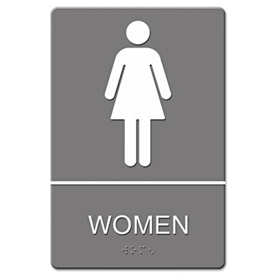 ADA Sign, Women's Restroom w/Tactile Graphic, Plastic, 6 x 9, Gray ...