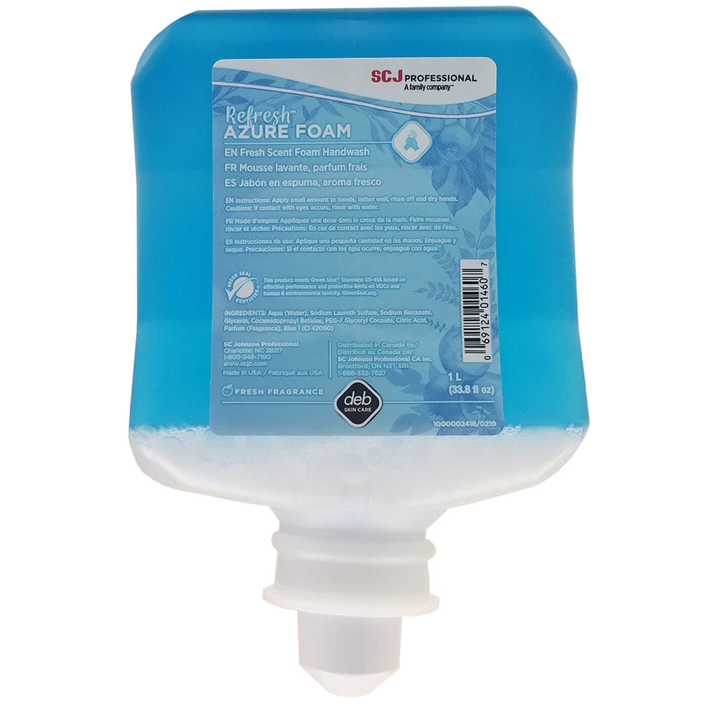 1 Liter Refresh Azure Foam Hand Wash 6 Cartridges Unoclean