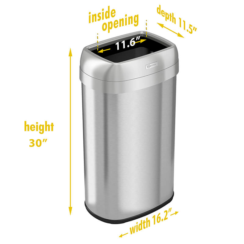 HLS Commercial 13 Gallon Elliptical Open Top Stainless Steel Trash Can