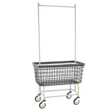 Mega Capacity Metal Wire Frame Laundry Cart w/ Double Pole Rack