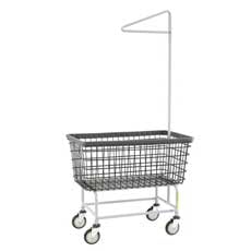 Mega Capacity Metal Wire Frame Laundry Cart w/ Single Pole Rack