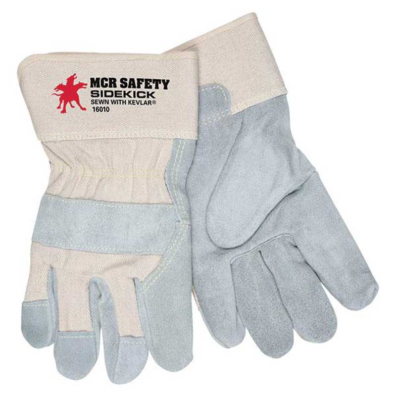 (12) MCR Single Leather Palm Gloves 16010LMG - Natural/Gray - UnoClean